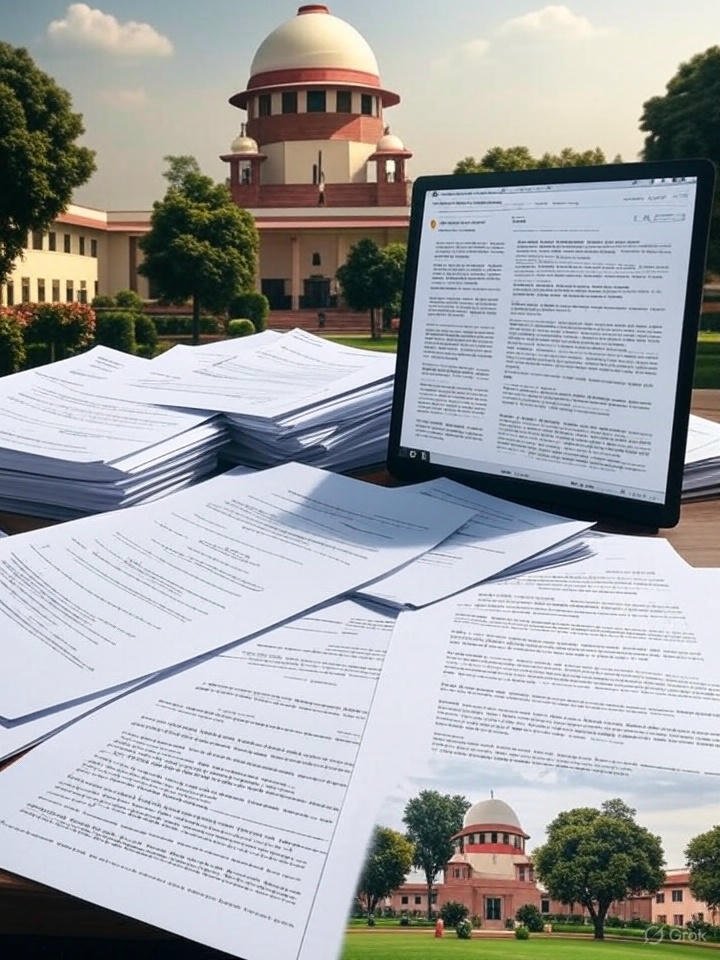 supreme court in background and land registry papers in foreground